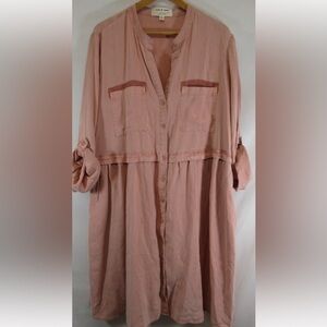 Cloth & Stone By ANTHROPOLOGIE Coral Button-Up  Long Sleeve Dress Women Sz:PXS